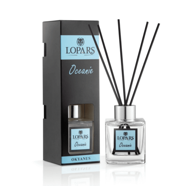 Lopars Okyanus 100 ml bambu çubuklu oda kokusu şişesi, ferah deniz temalı lüks ortam kokusu.