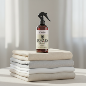 LOPARS Pudra 500 ml tekstil parfümü beyaz arka plan profesyonel ürün çekimi