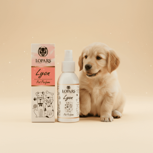LOPARS Lyon 100 ml köpek kötü koku giderici pet parfümü beyaz arka plan profesyonel ürün çekimi