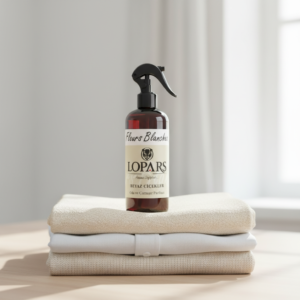 LOPARS Beyaz Çiçekler 500 ml tekstil parfümü beyaz arka plan profesyonel ürün çekimi