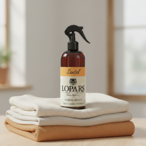 LOPARS Sandal Ağacı 500 ml tekstil parfümü beyaz arka plan profesyonel ürün çekimi