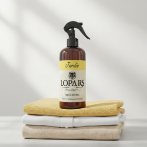 LOPARS Bellisima Jardin 500 ml tekstil parfümü beyaz arka plan profesyonel ürün çekimi
