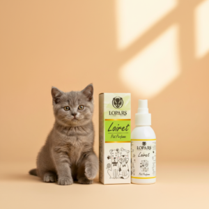 LOPARS Loiret 100 ml kedi kötü koku giderici pet parfümü beyaz arka plan profesyonel ürün çekimi