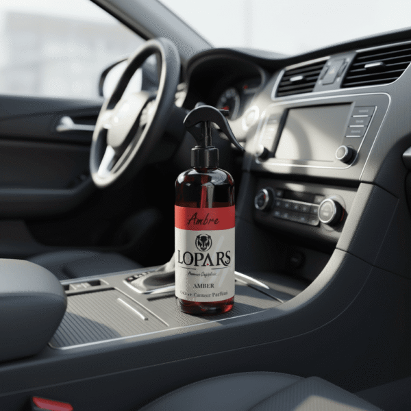 LOPARS Amber 500 ml araç parfümü beyaz arka plan profesyonel ürün çekimi