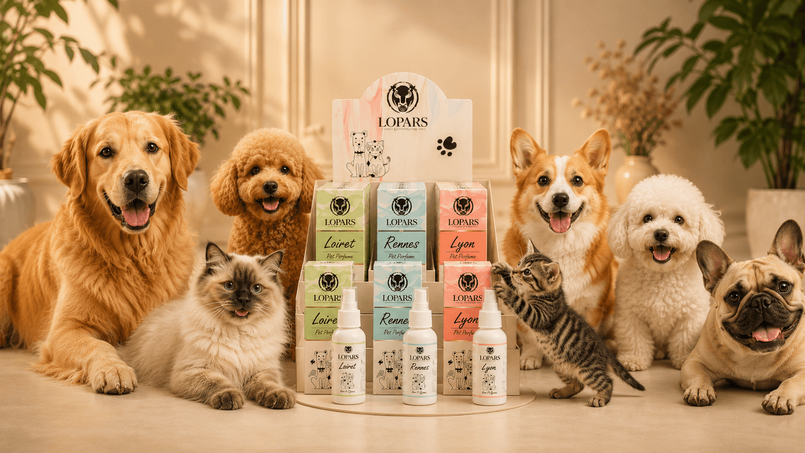 Lopars pet parfüm koleksiyonu - kedi ve köpekler için su bazlı doğal parfüm - Loiret, Rennes ve Lyon serisi