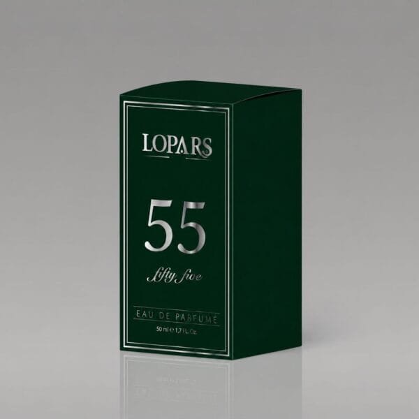 LOPARS 55 erkek parfümü 50 ml koyu yeşil kutu, gümüş logo ve 55 numarası